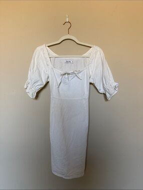 With Jean White Juliette Square-Neck Midi Dress with Puff Sleeves